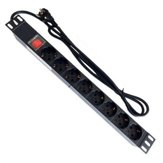 Regleta Rack 19" 8 Tomas con Interruptor 2m Negro