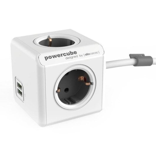 Multiprise PowerCube Extended 4 prises 2 USB-A 1,5 m gris support inclus