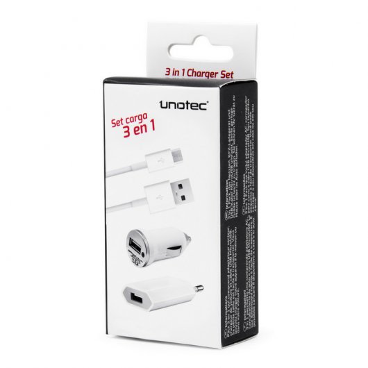 Kit 3 en 1 Cargador Red y Coche Blanco Micro USB