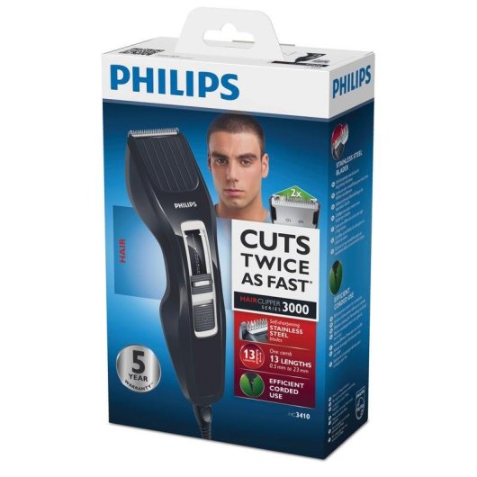 Máquina de Cortar Cabelo Philips Hairclipper HC3410/15 Fio 13 Comprimentos Lâminas Aço