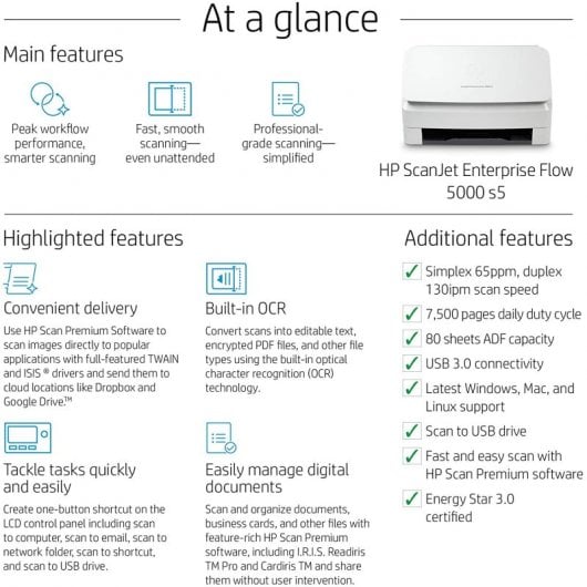 HP ScanJet Enterprise Flow 5000 s5 Escáner de Documentos