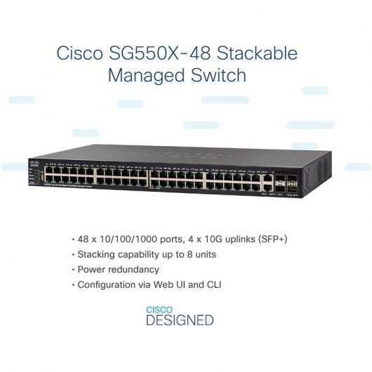 Cisco SG550X-48 Switch 48 Portas Gigabit Stackable