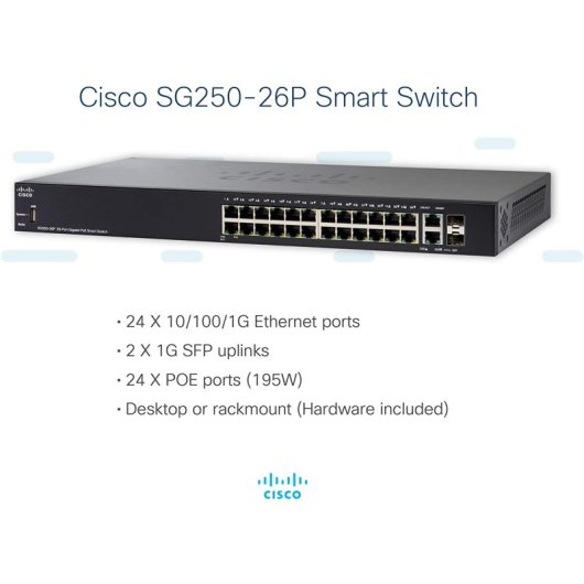 Cisco SG250-26P Switch de Red 26 Puertos Gigabit PoE Switch Negro