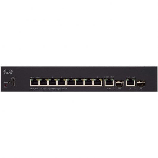 Cisco SG350-10 Switch de Red 10 Puertos Gigabit Negro