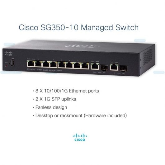Cisco SG350-10 Switch de Red 10 Puertos Gigabit Negro