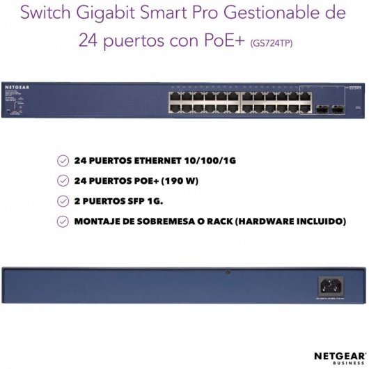 Netgear GS724TP-200EUS Switch ProSAFE 24 porte Gigabit PoE Blu
