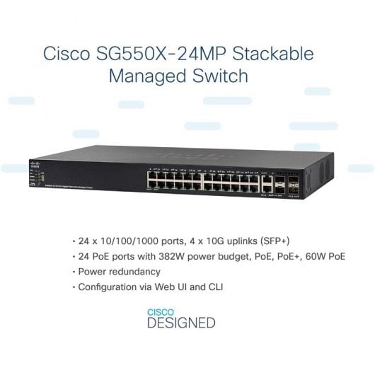 Cisco SG550X-24MP Switch 24 Portas Gigabit PoE Stackable Preto