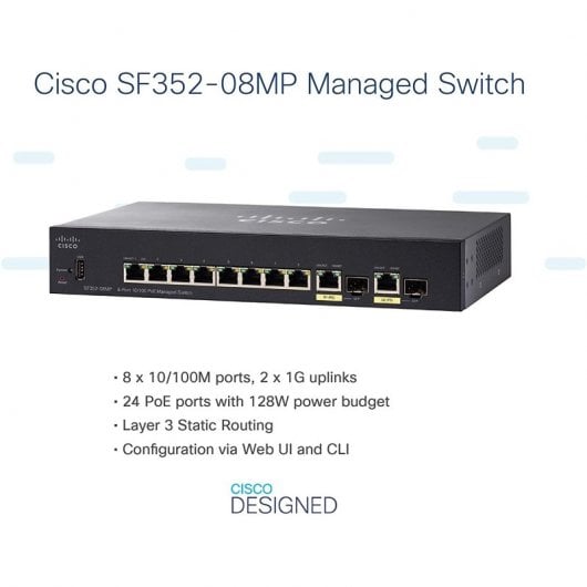 Cisco SF352-08MP Switch de Rede 8 Portas 10/100 MAX-PoE