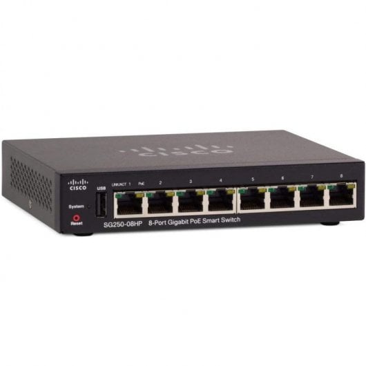 Cisco SG250-08HP Switch de Rede 8 Portas Gigabit PoE Smart Preto