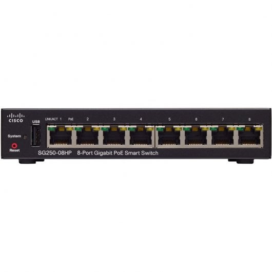 Cisco SG250-08HP Switch de Rede 8 Portas Gigabit PoE Smart Preto