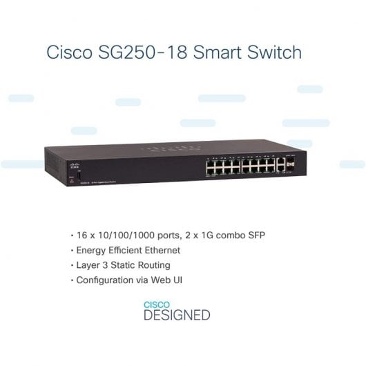 Cisco SG250-18 Switch réseau 18 ports Gigabit Smart Noir
