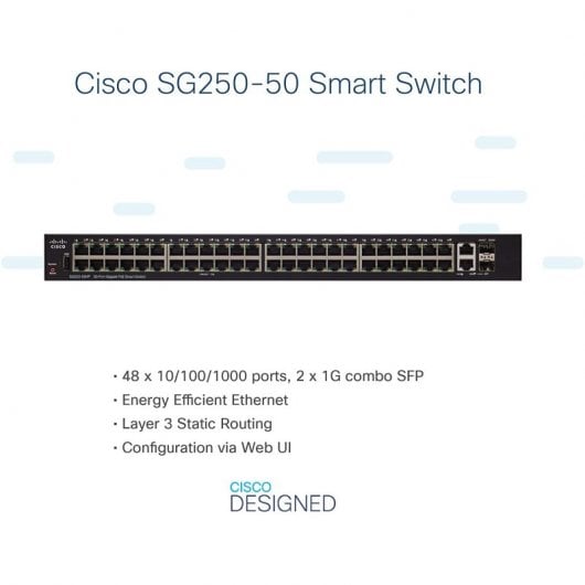 Cisco SG250-50 Switch de Red 50 Puertos Gigabit Smart Gris