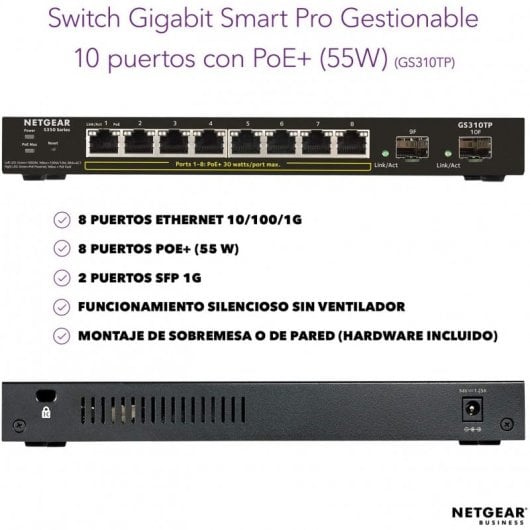 Netgear GS310TP-100EUS Switch réseau 10 ports 8 x PoE+ à 55W noir