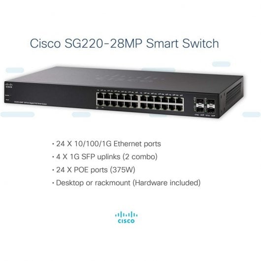 Cisco SG220-28MP Switch de Red 28 Puertos Gigabit PoE Smart Negro