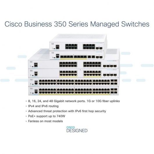 Cisco CBS350-24T-4X-EU Switch de Rede 24 Portas GE 4 x SFP+ de 10 G
