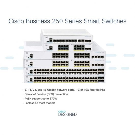 Cisco CBS250-16T-2G-EU Switch de Rede 16 Portas GE 2 x SFP de 1 G Prateado