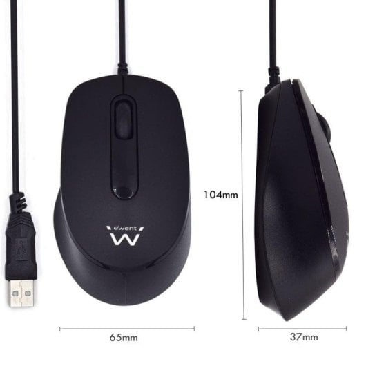 Ratón Ewent EW3159 USB 1000 DPI Ambidextro Negro Clic Silencioso