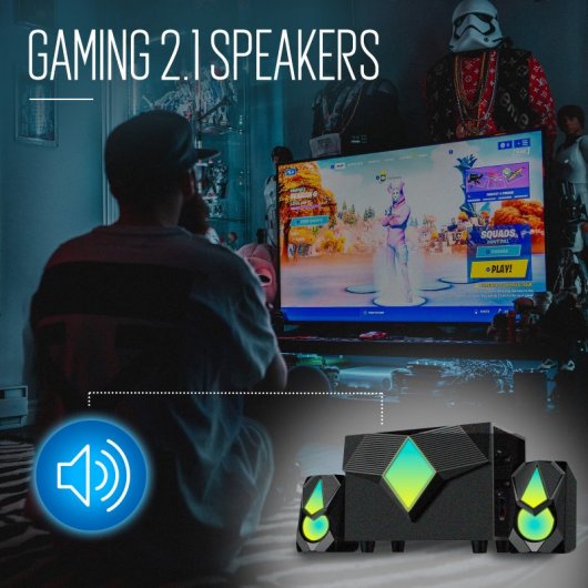 Ewent Colunas Gaming 2.1 com Bluetooth/Rádio FM/Leitor Multimédia USB/AUX/SD