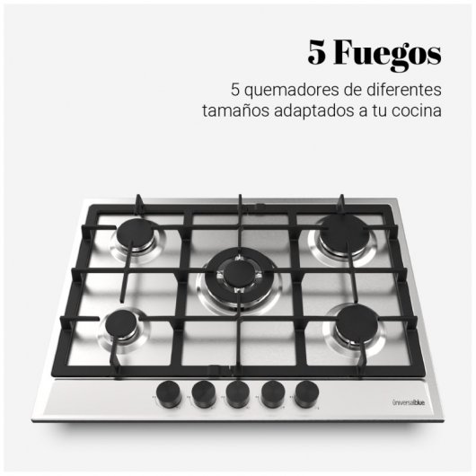 Universal Blue Polaris 4005 Placa de Gas Butano 5 Quemadores 70cm Inox