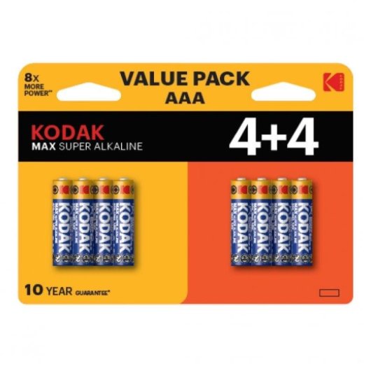 Pila Kodak Max Pack 4+4 AAA Alcalina 8 pezzi alta durata