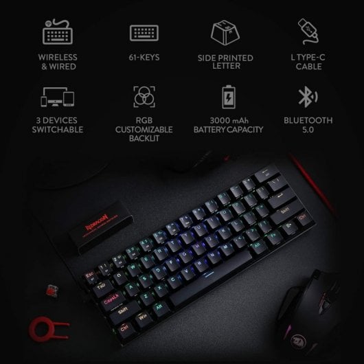 Redragon Draconic K530 Teclado Mecánico Gaming TKL RGB Switch Brown Layout USA Negro