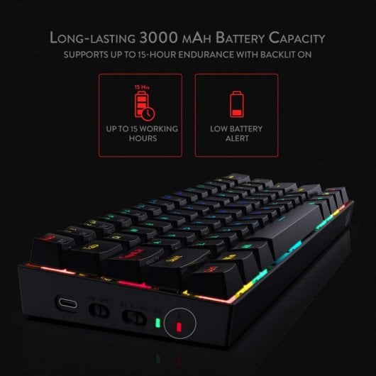 Redragon Draconic K530 Teclado Mecánico Gaming TKL RGB Switch Brown Layout USA Negro