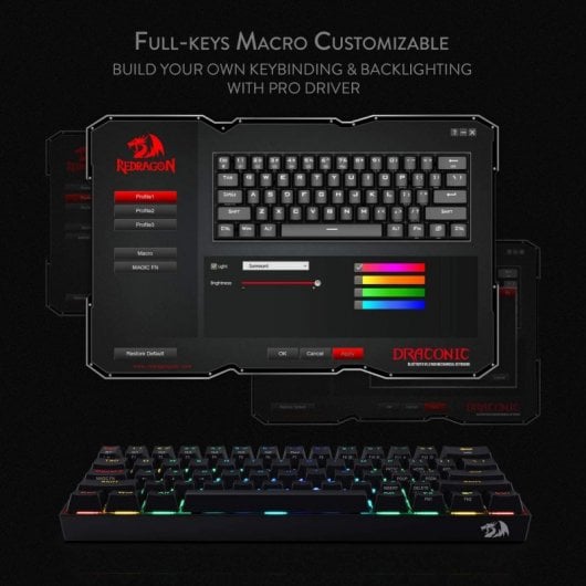 Redragon Draconic K530 Teclado Mecánico Gaming TKL RGB Switch Brown Layout USA Negro