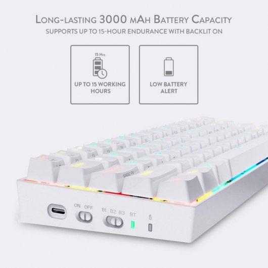Redragon Draconic K530 Teclado Mecánico Gaming TKL RGB Switch Brown Layout USA Blanco