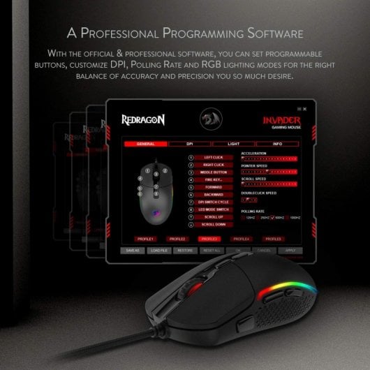 Mouse da gioco Redragon M719 Invader RGB 10000 DPI Nero