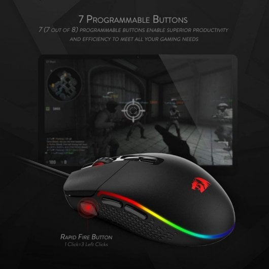 Mouse da gioco Redragon M719 Invader RGB 10000 DPI Nero