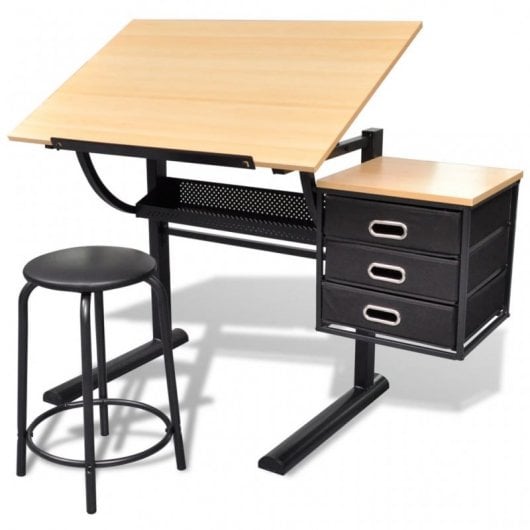 Bureau inclinable VidaXL avec planche à dessin et tabouret