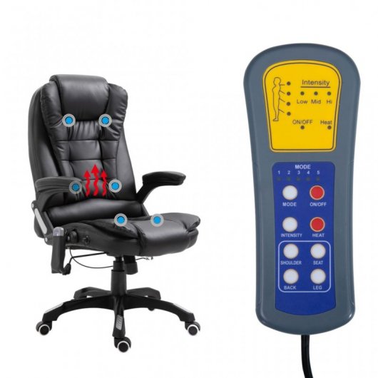 VidaXL Silla de Oficina de Masaje de Cuero Sintético Negra