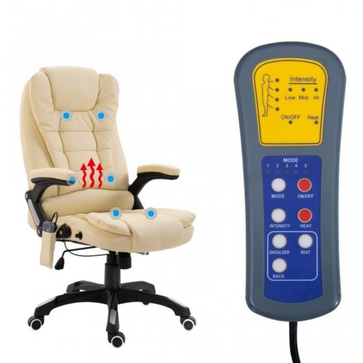 VidaXL Silla de Oficina de Masaje de Cuero Sintético Crema