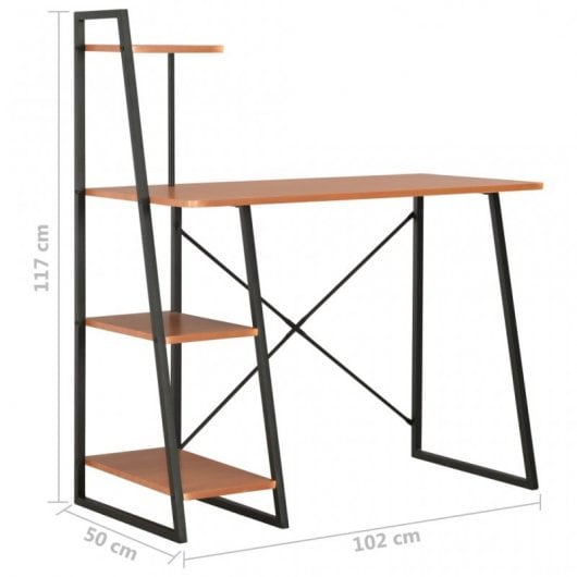 VidaXL Bureau avec étagère 102x50x117cm Noir/Marron