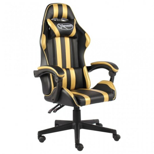 vidaXL Silla Gaming de Cuero Sintético Negro/Dorado