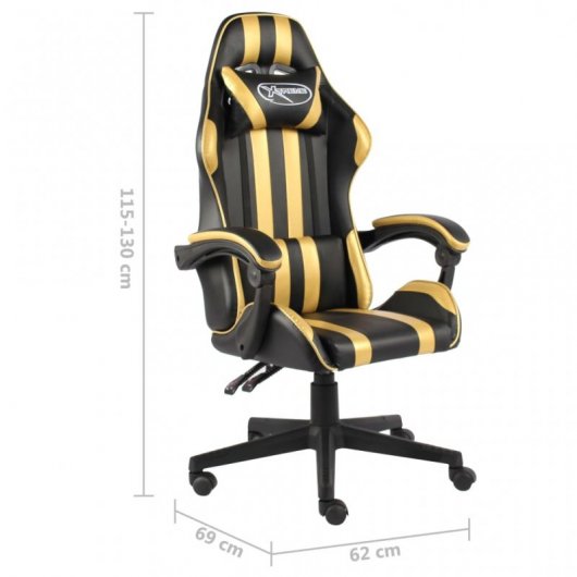 vidaXL Silla Gaming de Cuero Sintético Negro/Dorado