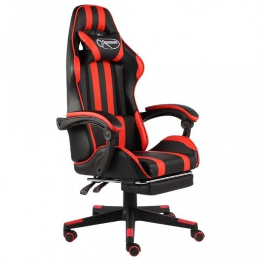 VidaXL Silla Gaming con Reposapiés Cuero Sintético Negro/Rojo