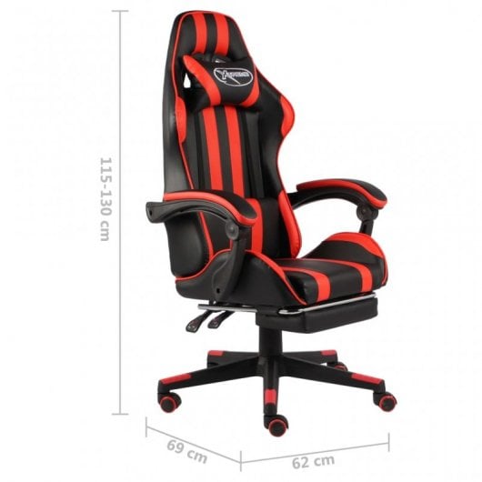 VidaXL Silla Gaming con Reposapiés Cuero Sintético Negro/Rojo