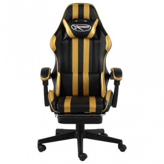 VidaXL Silla Gaming con Reposapiés Cuero Sintético Negro/Dorado