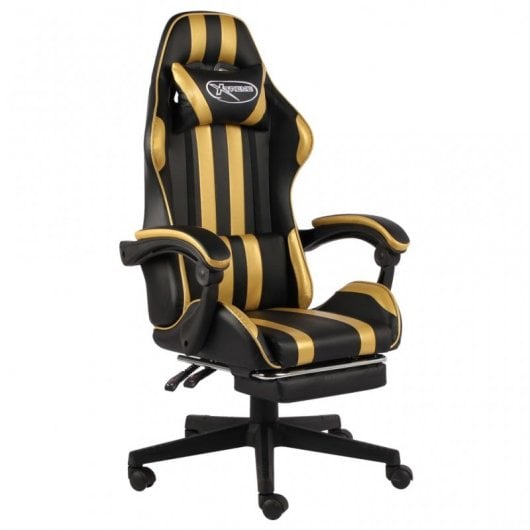 VidaXL Silla Gaming con Reposapiés Cuero Sintético Negro/Dorado