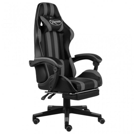 VidaXL Silla Gaming con Reposapiés Cuero Sintético Negro/Gris