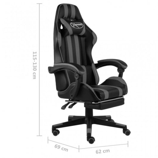 VidaXL Silla Gaming con Reposapiés Cuero Sintético Negro/Gris