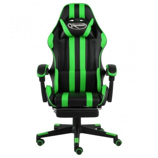 VidaXL Silla Gaming con Reposapiés Cuero Sintético Negro/Verde