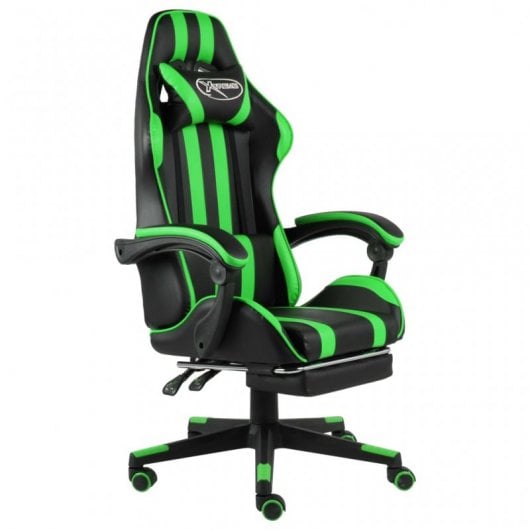 VidaXL Silla Gaming con Reposapiés Cuero Sintético Negro/Verde