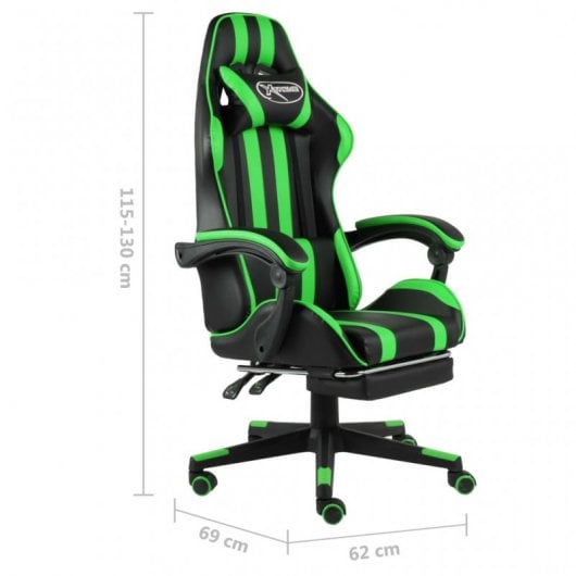 VidaXL Silla Gaming con Reposapiés Cuero Sintético Negro/Verde