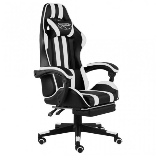VidaXL Silla Gaming con Reposapiés Cuero Sintético Negro/Blanco