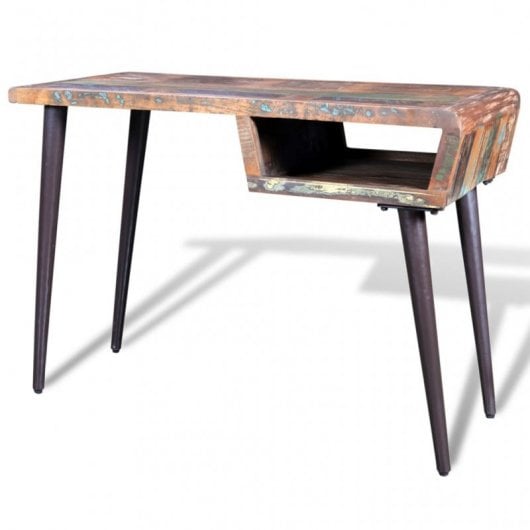 Bureau en bois recyclé VidaXL avec pieds en fer