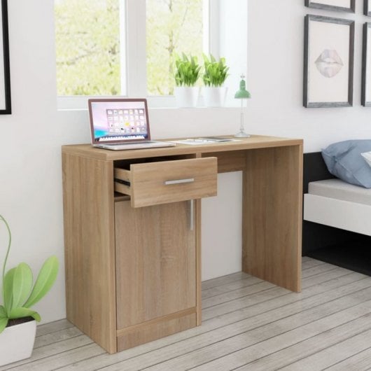 Bureau VidaXL avec tiroir et armoire chêne 100x40x73cm
