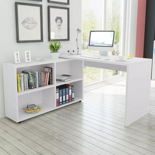 vidaXL Bureau d'angle 4 étagères Blanc