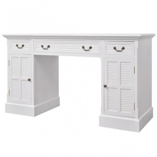 VidaXL Bureau double caisson blanc 140x48x80cm